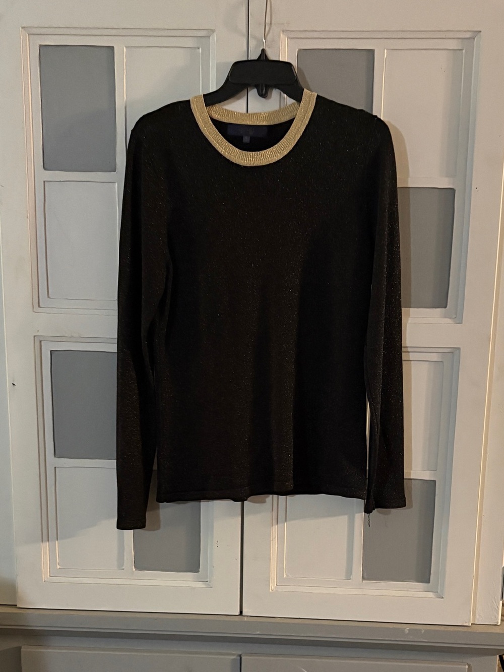RACHEL Rachel Roy Black Crewneck Sweater with Gold Trim